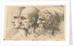 Row of three heads in profile to left, 1645 by Wenceslaus Hollar