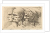 Row of three heads in profile to left, 1645 by Wenceslaus Hollar