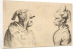 Two deformed heads facing each other, 1625-77 by Wenceslaus Hollar