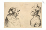 Two deformed heads facing each other, 1625-77 by Wenceslaus Hollar