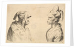 Two deformed heads facing each other, 1625-77 by Wenceslaus Hollar