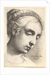 Woman with string of pearls in her hair looking downwards to right, 1645 by Wenceslaus Hollar