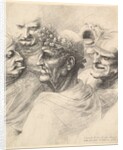 Five grotesque heads, including an elderly man with an oak leaf wreath, 1646 by Wenceslaus Hollar