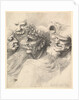 Five grotesque heads, including an elderly man with an oak leaf wreath, 1646 by Wenceslaus Hollar