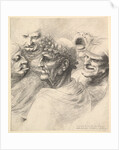 Five grotesque heads, including an elderly man with an oak leaf wreath, 1646 by Wenceslaus Hollar