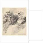 Five grotesque heads, including an elderly man with an oak leaf wreath, 1646 by Wenceslaus Hollar