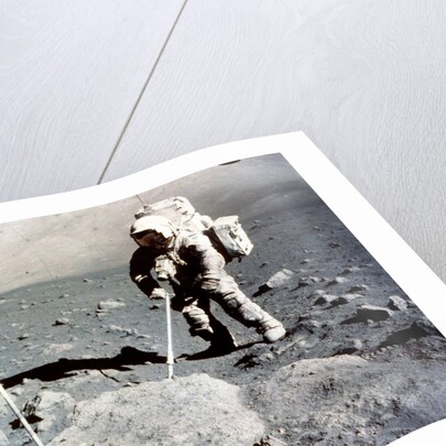 Harrison Schmitt works the scoop on the lunar surface, Apollo 17 mission, December 1972 by NASA