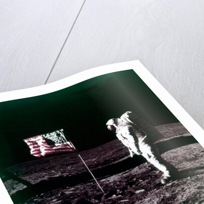 Buzz Aldrin stands next to the American flag on the surface of the Moon, July 1969 by Neil Armstrong