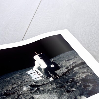 Buzz Aldrin carries out an experiment on the lunar surface, Apollo II mission, July 1969 by Neil Armstrong