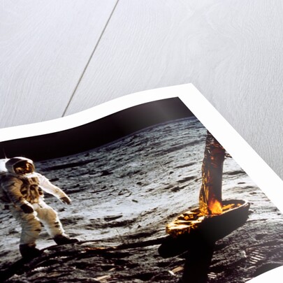 Buzz Aldrin by the leg of the Lunar Module, Apollo II mission, July 1969 by Neil Armstrong