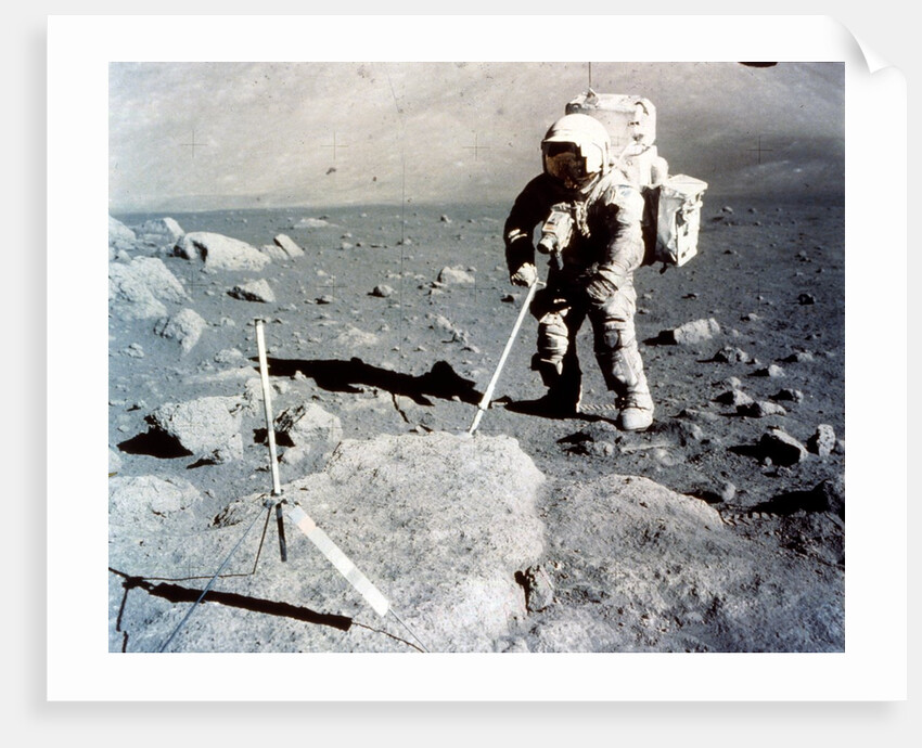 Harrison Schmitt works the scoop on the lunar surface, Apollo 17 mission, December 1972 by NASA