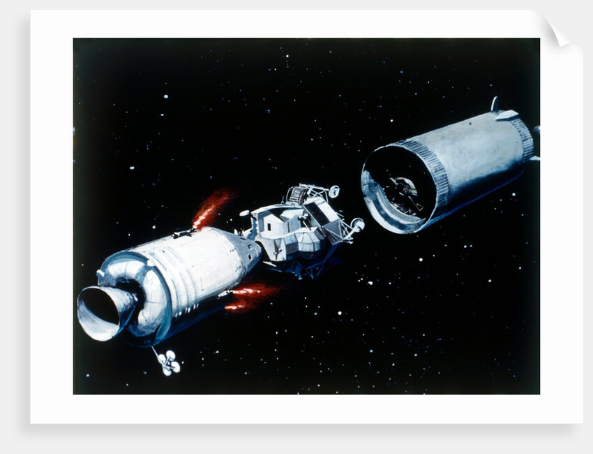 Simulation showing the separation of the component parts of the Apollo 11 spacecraft, 1969 by NASA