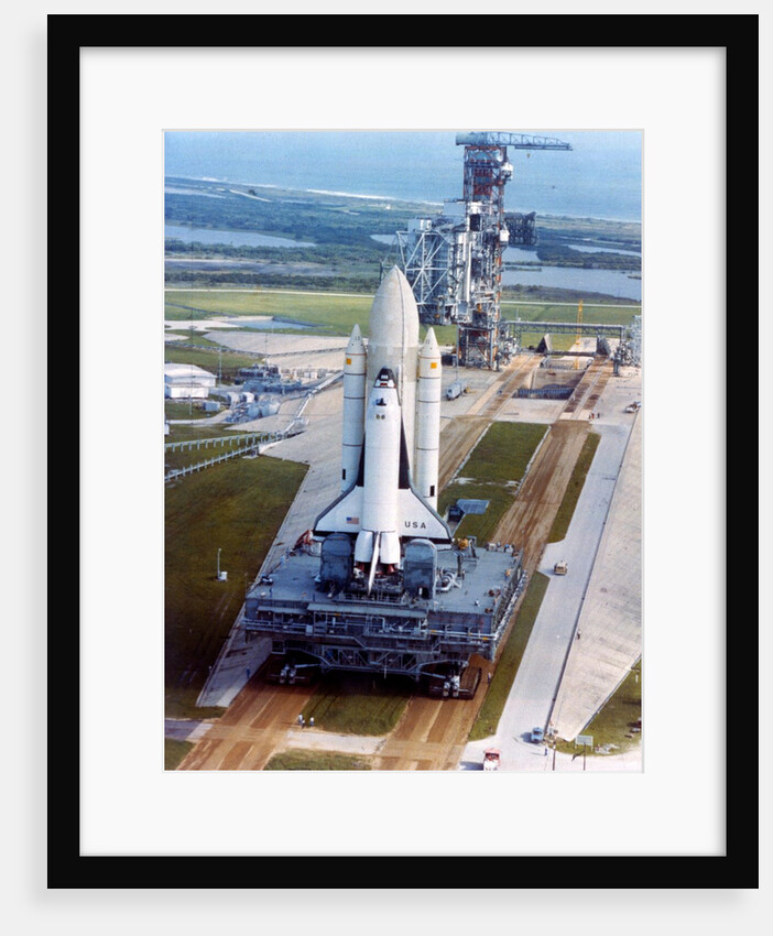 Crawler moving Space Shuttle to launch complex 39, Kennedy Space Center, USA, 1980s by NASA