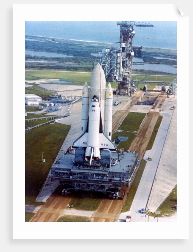 Crawler moving Space Shuttle to launch complex 39, Kennedy Space Center, USA, 1980s by NASA
