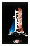 Apollo 9 Saturn V rocket with full moon, 1969 by NASA