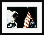 Harrison Schmitt with US flag on the surface of the Moon, Apollo 17 mission, December 1972 by NASA