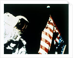Harrison Schmitt with US flag on the surface of the Moon, Apollo 17 mission, December 1972 by NASA