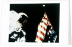 Harrison Schmitt with US flag on the surface of the Moon, Apollo 17 mission, December 1972 by NASA