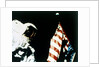 Harrison Schmitt with US flag on the surface of the Moon, Apollo 17 mission, December 1972 by NASA