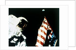 Harrison Schmitt with US flag on the surface of the Moon, Apollo 17 mission, December 1972 by NASA