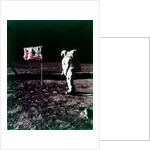 Buzz Aldrin stands next to the American flag on the surface of the Moon, July 1969 by Neil Armstrong