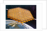 Space Shuttle and space station above Earth, artist's impression by NASA