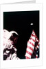 Harrison Schmitt with US flag on the surface of the Moon, Apollo 17 mission, December 1972 by Eugene Cernan