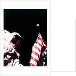 Harrison Schmitt with US flag on the surface of the Moon, Apollo 17 mission, December 1972 by Eugene Cernan