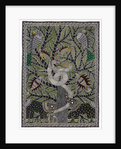 Snake, Elephant, Peacock and Tree by Anil