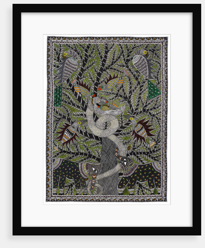 Snake, Elephant, Peacock and Tree by Anil