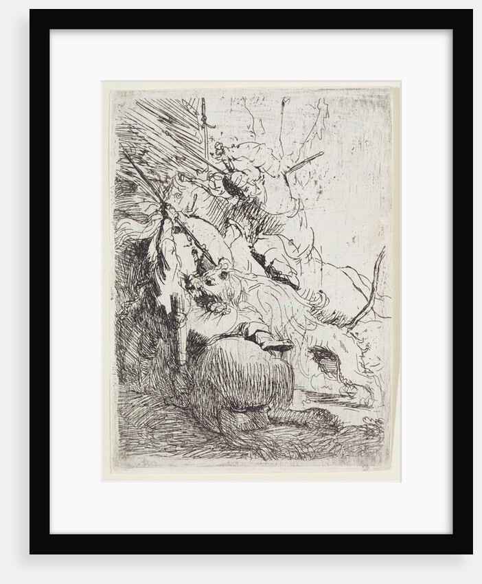 The Lion Hunt with One Lion by Rembrandt Harmensz. van Rijn