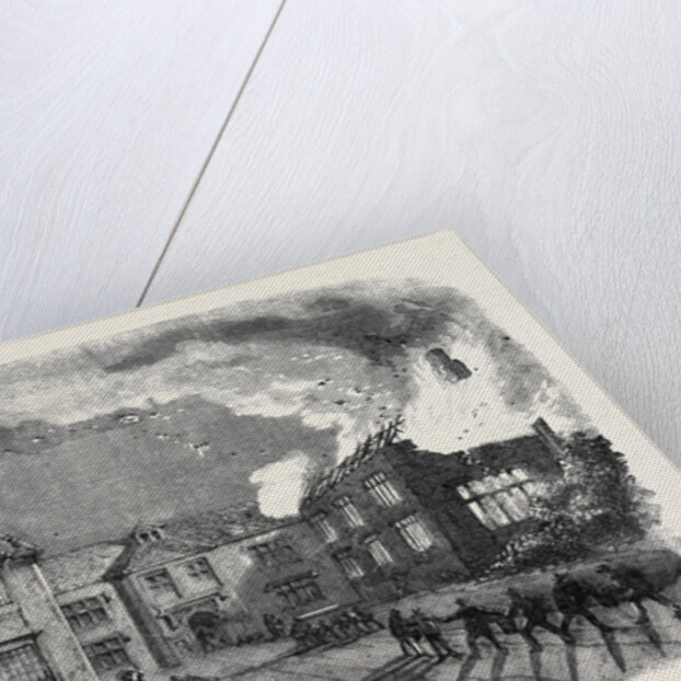 Destruction by Fire of Birdingbury Hall Warwickshire from a Sketch by Mr. R.G. Sweeting of Southam by Anonymous