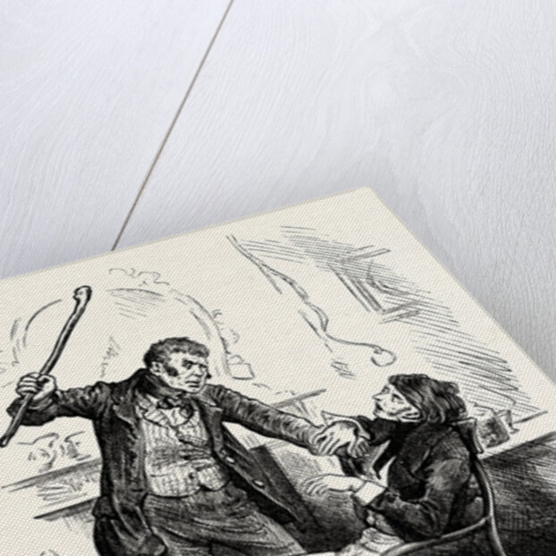 Charles Dickens Sketches by Boz Leave that 'Ere Bell Alone You Wretched Loo-Nattic ! Said the Boots Suddenly Forcing the Unfortunate Trott Back Into His Chair. And Brandishing the Stick Aloft. by Anonymous