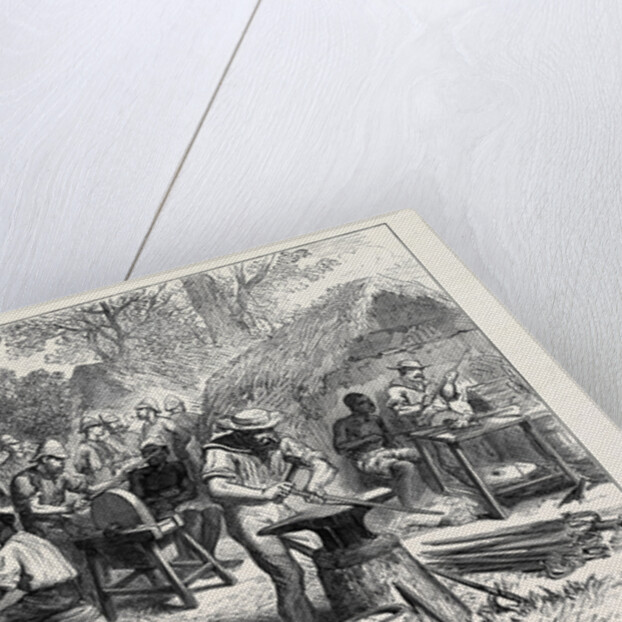 The Ashantee War: Sharpening Cutlasses in the Camp at Prah-Su 1874 by Anonymous