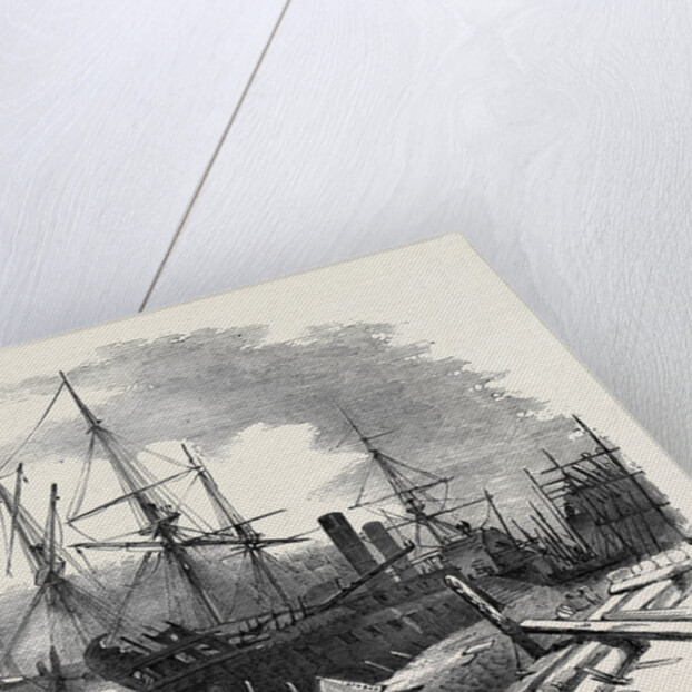 The Indus Steamship Partly Destroyed by Fire, in Messrs. Wigram's Dry Dock, Blackwall, 1852 by Anonymous