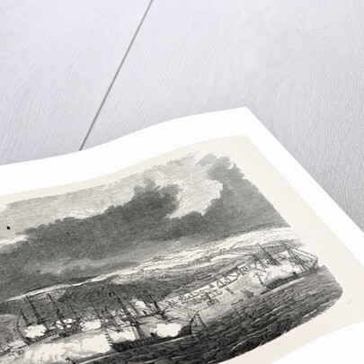 The French and British Fleets at Cherbourg, France: Sunrise in the Roadstead, Cherbourg: View of the Earthworks, the French Fleet Saluting, 1865 by Anonymous