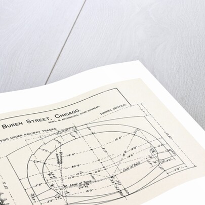 Cable Railway Tunnel Under River Near Van Buren Street, Chicago, 1890: Elevation of Tunnel Portal, and Section Showing Dimensions by Anonymous