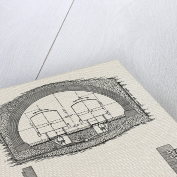 Cable Railway Tunnel Under River Near Van Buren Street, Chicago, 1890: Ordinary Section, and Section of Open Approach by Anonymous