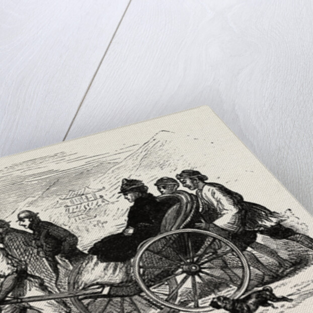 A Drag Across the Sand in a Jinrikisha, Ricksha, Pulled Rickshaw. A Two-Wheeled Cart which Seats One or Two People by Anonymous