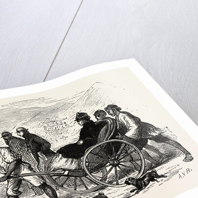 A Drag Across the Sand in a Jinrikisha, Ricksha, Pulled Rickshaw. A Two-Wheeled Cart which Seats One or Two People by Anonymous