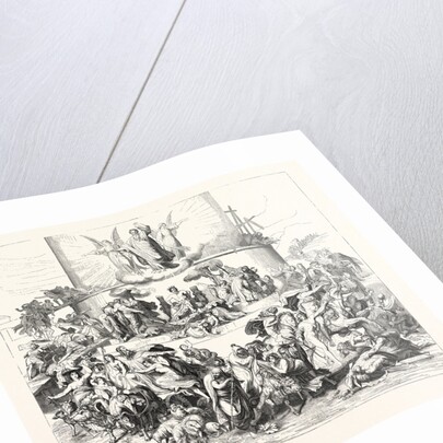 Salon of 1855. Prussian School. The Tower of Babel, Engraving by Anonymous