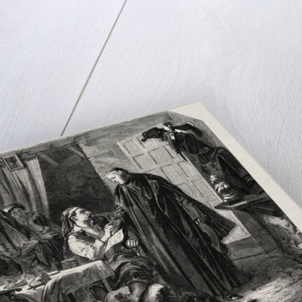 School Sardinia. The News of the Death of King Charles Albert, Engraving 1855 by Anonymous