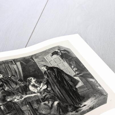 School Sardinia. The News of the Death of King Charles Albert, Engraving 1855 by Anonymous