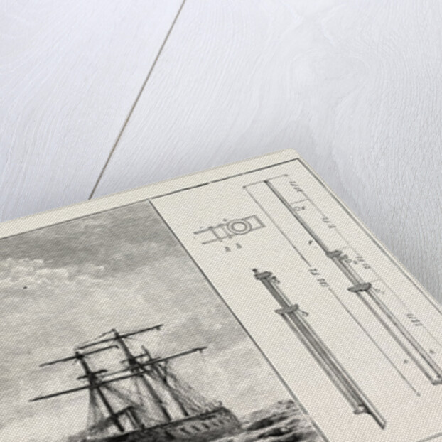 Admiral Schomberg's Proposed New Rig for Men-of-War: A, Lower Mast. B, Trysail Mast. C, Lower Yard. D, Lower Topsail Yard. E, Upper Topsail Yard. F, Topmast Fidded Abaft. G, Plan of Trussel Trees Enlarged. H, H, Fids of Top and Trysail Masts. by Anonymous