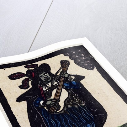 Illustration of English Tales Folk Tales and Ballads. A Man Dressed in Blue Playing a Guitar by Anonymous