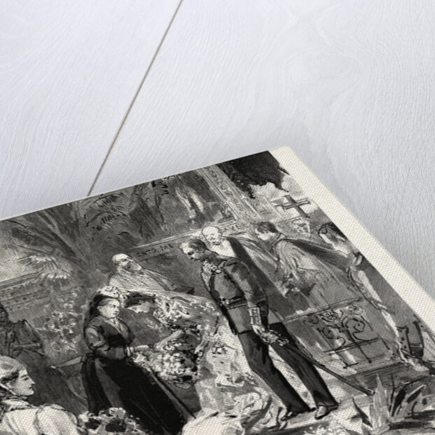 The Marriage of Miss Ponsonby at the Guards' Chapel Wellington Barracks: Her Majesty Congratulating the Bride after the Ceremony by Anonymous