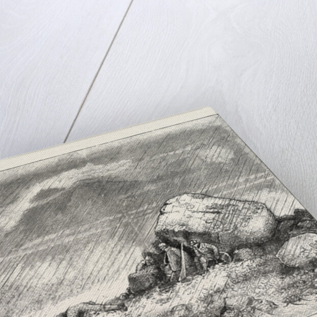 Deer Stalking in the Forest of the Black Mount, Argyllshire: Waiting in the Mist and Rain for the Stag to Rise, When Suddenly the Wind Changes and He Bolts by Anonymous