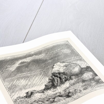 Deer Stalking in the Forest of the Black Mount, Argyllshire: Waiting in the Mist and Rain for the Stag to Rise, When Suddenly the Wind Changes and He Bolts by Anonymous