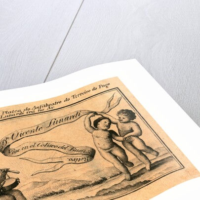 Print Shows Banner with Name of Italian Balloonist Vincent Lunardi; Includes Figure Playing a Drum and Two Others Dancing. by Anonymous