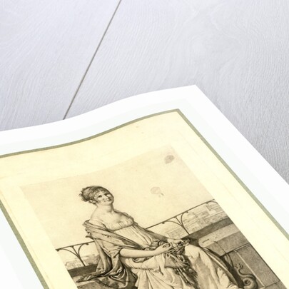 Full-Length Portrait of Adélaide Montgolfier, Seated on a Wall with Balloons in the Background. by Anonymous